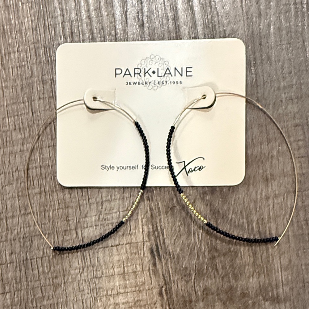 Park Lane Gold Hoops with Black Beads